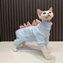 Áo giữ ấm bụng và bảo vệ bốn chân cho thú cưng mùa Thu/Đông, chất liệu lông cừu họa tiết khủng long, phù hợp cho mèo không lông Sphynx và Devon Rex, có thể giặt máy. - Màu xanh lam - Xem 7