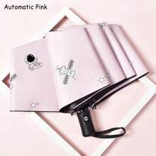 1pc New Summer Umbrella, Student Manual 3-Fold Compact Umbrella, Sky & People Series UV Protection - As Shown - View 8