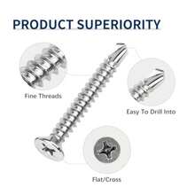 50pcs Zinc-Plated Carbon Steel Self Tapping Screws,#8/M4.2 Flat Head Cross Groove Metal Plate Fully Threaded, Right Hand Thread Direction Screws,For Metal Sheet, Wood, Gypsum Board Labor Day Gifts For Men - A - View 5