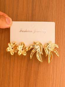 2-16 piezas Pendientes vintage exagerados en tono dorado, estilo único del milenio adecuado para bailes, fiestas, festivales de música, bares - Multicolor - Ver 3