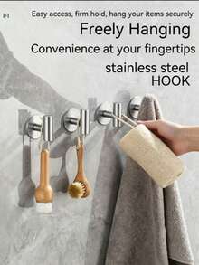 1/2 Paquete de ganchos de pared de acero inoxidable plateado sin taladro, impermeables, adecuados para baño y cocina, fácil instalación sin herramientas. Pueden colgar abrigos, sombreros, toallas, batas de baño, mochilas, llaves y artículos de tocador. Perfecto para entrada, vestidor, inquilinos y decoración del hogar. - Plateado - Ver 2