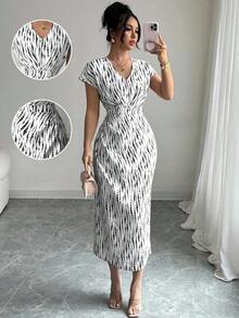 Vestido vintage con estampado floral elegante para ir al trabajo y de vacaciones - Blanco - Ver 1
