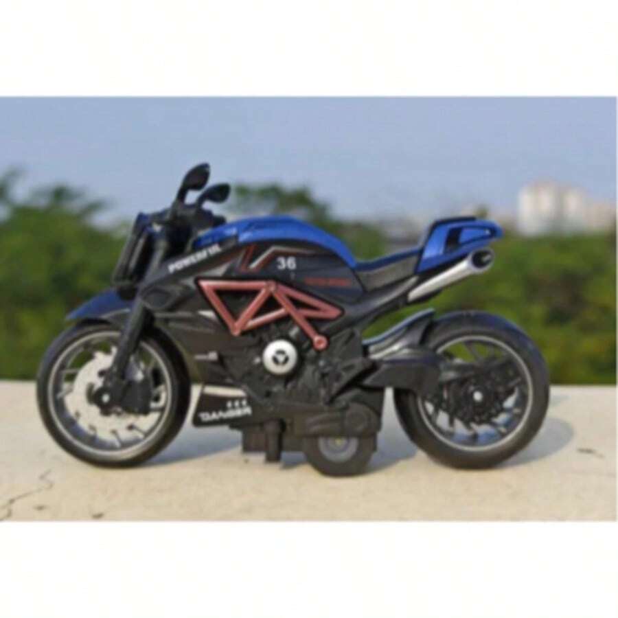 Miniature Diecast Motorcycle Toy For Children And Collectors With Sound, Light, And Friction - Powefull 36 Azul - View 1