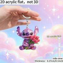 1 pieza Lindo llavero de acrílico de Stitch, llavero práctico brillante y hermoso, regalo de vacaciones, decoración, llavero de coche, mochila, cartera - Multicolor - Ver 4