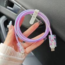 5 chiếc ốp bảo vệ cáp dữ liệu TPU chống uốn cong, họa tiết bướm tím, tương thích với iPhone 18/20W - Bướm Tím - Xem 3