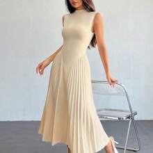 PETITE Women Elegant Pleated Tight-Fitting A-Line Dress Black - Celeste - Ver 4