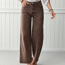 Jeans de pierna recta de talle alto - Marrón - Ver 2