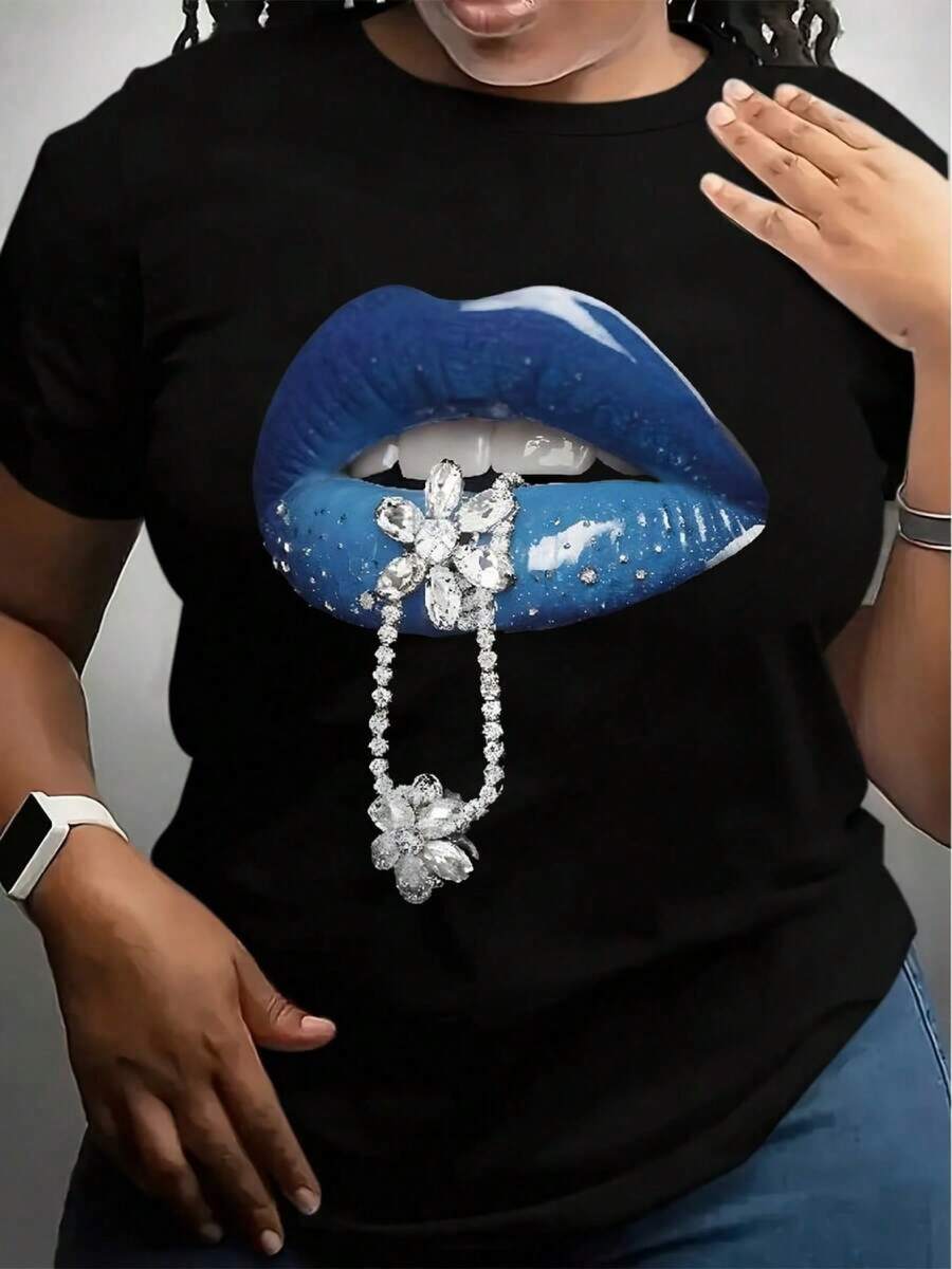 This Stylish Women's Letter Print Crew Neck T-Shirt Features A Minimalist Design, Is Comfortable And Breathable, Perfect For Everyday Casual Wear, Showcasing A Natural And Elegant Style, A Must-Have For Summer Parties, With Local Shipping. - 黑色 - 查看 1