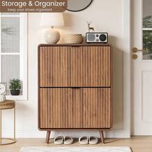 Fluted Shoe Storage Cabinet With 2 Flip Drawers, Narrow Shoe Rack Cabinet Organizer With Adjustable & Removable Shelves For Entryway (All Walnut, 2 Drawers) - 查看 1
