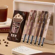 1/3/6/12pcs Coffee Theme Quick-Drying Liquid Ink Ballpoint Pens, Smudge-Free Soft Touch, Suitable For Note-Taking, Drawing, School & Office Supplies, Random Color & Style - Multicolor - View 1