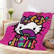 1pc Comfortable Hello Kitty Pink Plaid Pattern Flannel Blanket, Soft Polyester Knitted Design, Versatile Use, Machine Washable, Ideal Gift For Home, Travel, Outdoor, All Seasons - Perfect For Sofa, Bed, Office Or Travel, Watching Movies, Napping, Bedroom, Office, Car, Sanrio Blanket - Multicolor - View 4
