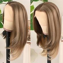 13x4 Layered Brown Wigs Light Brown Lace Front Wigs HD Lace Frontal Wigs Short Curly Lace Front Wig Pre Plucked Glueless Layered Wig Breathable Cap Easy Install Wig Free Part Heat Resistant Fiber Wig For Women Girls Halloween Christmas Party Vacation Daily Used 22 Inch - 挑染金色 - 查看 4