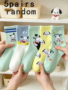 SANRIO 5 đôi tất nữ thời trang kiểu dáng Ins họa tiết hoạt hình hình chó, dài đến bắp chân. - Nhiều màu - Xem 4