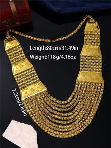 1pc Vintage Elegant Multi-Layer Tassel Necklace, Gold-Plated Engraved Snowflake Pattern, Turkish Women's Wedding Accessory, Also Suitable As Gift (Please Check Size Chart Before Purchase) - Multicolor - View 4