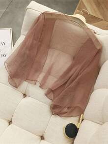 1pc Solid Color Chiffon Soft Outerwear Shawl - Multicolor - View 5