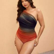 Elaquor Plus Size Women Ombre Ruched One-Piece Swimsuit, Fashionable Vacation - Rosa - Ver 7