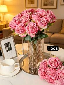 7/4/3/2/1 Pc Artificial Coral Pink Flame Rose, Mother's Day Decoration, Wedding Season, Graduation, Gift, Candlelight Dinner, Tabletop, Centerpiece, Plastic Flowers, School Dormitory Office Decoration, Outdoor Party Event Holiday Birthday Party Deco - Coral Pink - View 16
