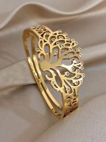 1pc Double Layer Life Of Tree Bangle Bracelet For Women Hollow Stainless Steel Golden Bangle Bracelet For Mother Day Valentine Party Vacation Festival Jewelry Gifts - Multicolor - View 1