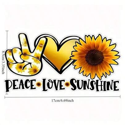 1 pieza Pegatina de coche con diseño de girasol, paz, amor y sol, calcomanía de vinilo resistente al agua y al sol para carrocería de coche, luneta trasera, parachoques, motocicleta, portátil, ventana