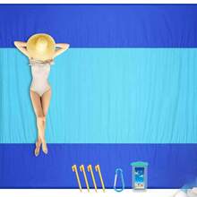 Beach Blanket Waterproof Sandproof Beach Mat 79" X 55"For 2-6 Adults Quick Drying Outdoor Picnic Mat Beach Accessories For Travel, Camping, Hiking - Blue+Grey - View 8