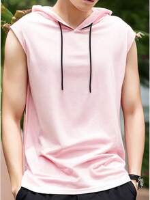 Hooded Tank Top In 100% Cotton Mesh - Rusty Rose - View 3