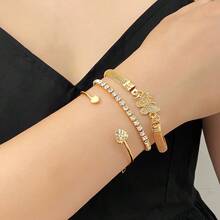 VKME Juego de 3 pulseras de cadena de metal con circonita y cadena retorcida - Golden B - Ver 9