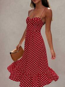 Đầm maxi nữ chấm bi trễ vai không tay dáng rộng chữ A, phong cách retro thanh lịch bohemian gợi cảm, thích hợp cho các câu lạc bộ, đi biển và các hoạt động thường ngày, phù hợp cho mùa xuân, hè và thu. - Nhiều màu - Xem 4