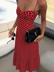 Đầm maxi nữ chấm bi trễ vai không tay dáng rộng chữ A, phong cách retro thanh lịch bohemian gợi cảm, thích hợp cho các câu lạc bộ, đi biển và các hoạt động thường ngày, phù hợp cho mùa xuân, hè và thu. - Nhiều màu - Xem 3
