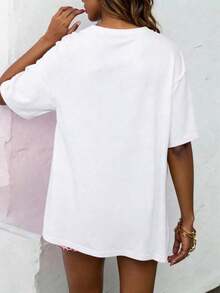 Camiseta de mujer, camiseta de manga corta con estampado gráfico de estilo casual urbano, top de verano lindo, camisetas gráficas divertidas, conjuntos atrevidos, camiseta graciosa, camiseta divertida, camiseta holgada, conjuntos de verano para mujer, camiseta fea. - Blanco - Ver 2