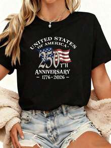 American Flag T-Shirt For The 250th Anniversary | High-Quality 250th Anniversary Independence Celebration T-Shirt | Soft Crew Neck Short-Sleeve Casual T-Shirt | Unisex 4th Of July Set | Machine Washable | Everyday Wear For Men And Women - 黑色 - 查看 6