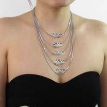 1pc S925 Sterling Silver Necklace Chain, Minimalist Basic Style Silver Chain, Chopin Chain, Hip-Hop Cool Men's Clavicle Chain, Sweater Chain - Silver - View 5