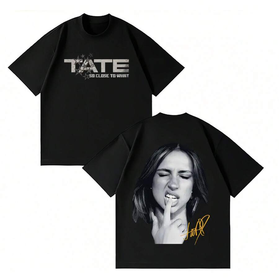 Men's And Women's Short-Sleeved T-Shirts, Casual Style, Featuring Excerpts From Tate McRae's Album "So Close To What" And The "Miss Possessive" World Tour In 2026. - màu đen - Xem 1