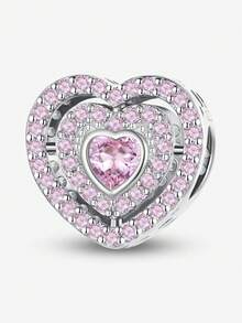 1pc Fashion Sparkling Heart Pendant Charm Bead Suitable For Women's Bracelet, Jewelry Making And Daily Decoration, Girls Accessory - Silver - View 10