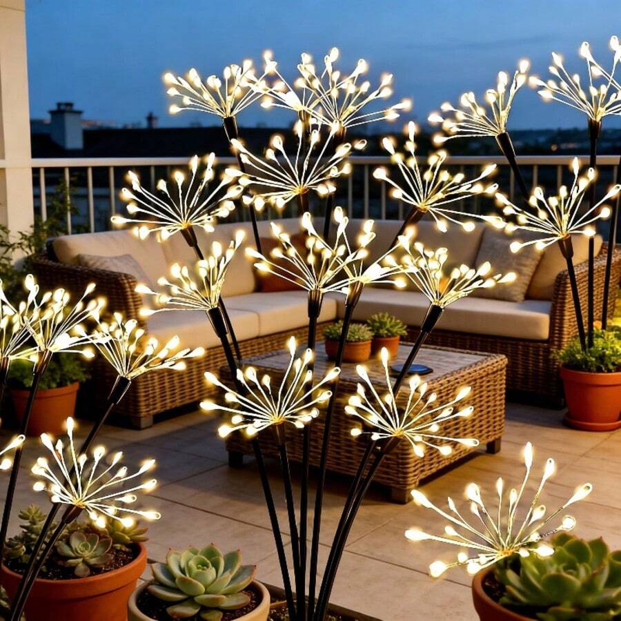 1串60LED太阳能烟花仙子灯串，IP65防水，户外花园小径照明，圣诞节万圣节派对装饰，适用于景观、庭院、走道、草坪、小屋氛围照明
