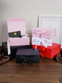 Red Gift Box With Ribbon, Suitable For Groom And Groomsmen, Magnetic Closure Design, Foldable Rectangular Luxury Gift Box, Ideal For Weddings, Christmas, Halloween, Birthdays And More - Red - View 8