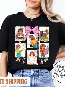 Camiseta de regreso a clases estilo Junie B Jones Coquette con lazo, camiseta para maestras, camiseta para jardín de infantes, camiseta de regreso a clases, camiseta para maestras - Estilo vintage urbano, unisex, holgada, de algodón, manga corta, cuello redondo, 100% algodón puro. - Negro - Ver 8