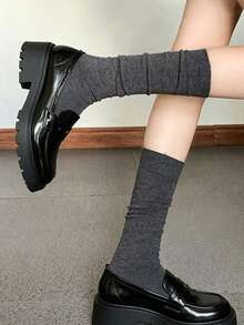 1 Pair Women's Minimalist Versatile Design Minimalist Sexy Style Mid-Calf Socks - Dark Grey - View 2
