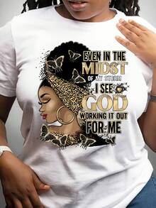 Camiseta De Talla Grande Para Mujer Y Con Estampado De Letras, Top Casual De Manga Corta Para Primavera Y Verano, Ropa De Talla Grande Para Mujer - Blanco - Ver 2