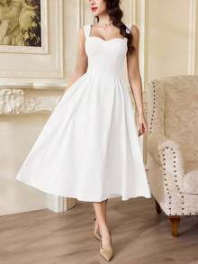 Vestido elegante vintage para mujer con bolsillos, vestido casual para té, fiesta, verano, vacaciones, vestido blanco de verano para mujer, vestido de fiesta, vestido formal con corsé, vestido de cumpleaños, vestido de invitada de boda, vestido de Pascua, vestido de primavera para mujer - Blanco - Ver 5