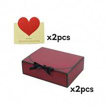 2/6/10件套伴娘邀请礼盒套装，含丝带和心形贺卡，10.6 * 8 * 3.15 英寸纸质礼盒带盖，适合婚礼、新生儿派对和生日派对的礼品包装。（酒红色和黑色） - 酒紅黑邊 - 查看 9