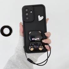 1个可爱招财熊镜面支架，DIY电镀爱心，硅胶挂绳，阶梯式手机壳【国际版，非国内版】适用于安卓系列 SX S26 Ultra/S25/S24/S23/S22/S21/S20/A57/A37/A27/A17..RYX5C/X5B/X6C/X7C/X8C/A9C VIVO Y04/V50/V29E/Y19S/Y39/CY Transmission MtS透明防震保护套 - 黑 - 查看 1