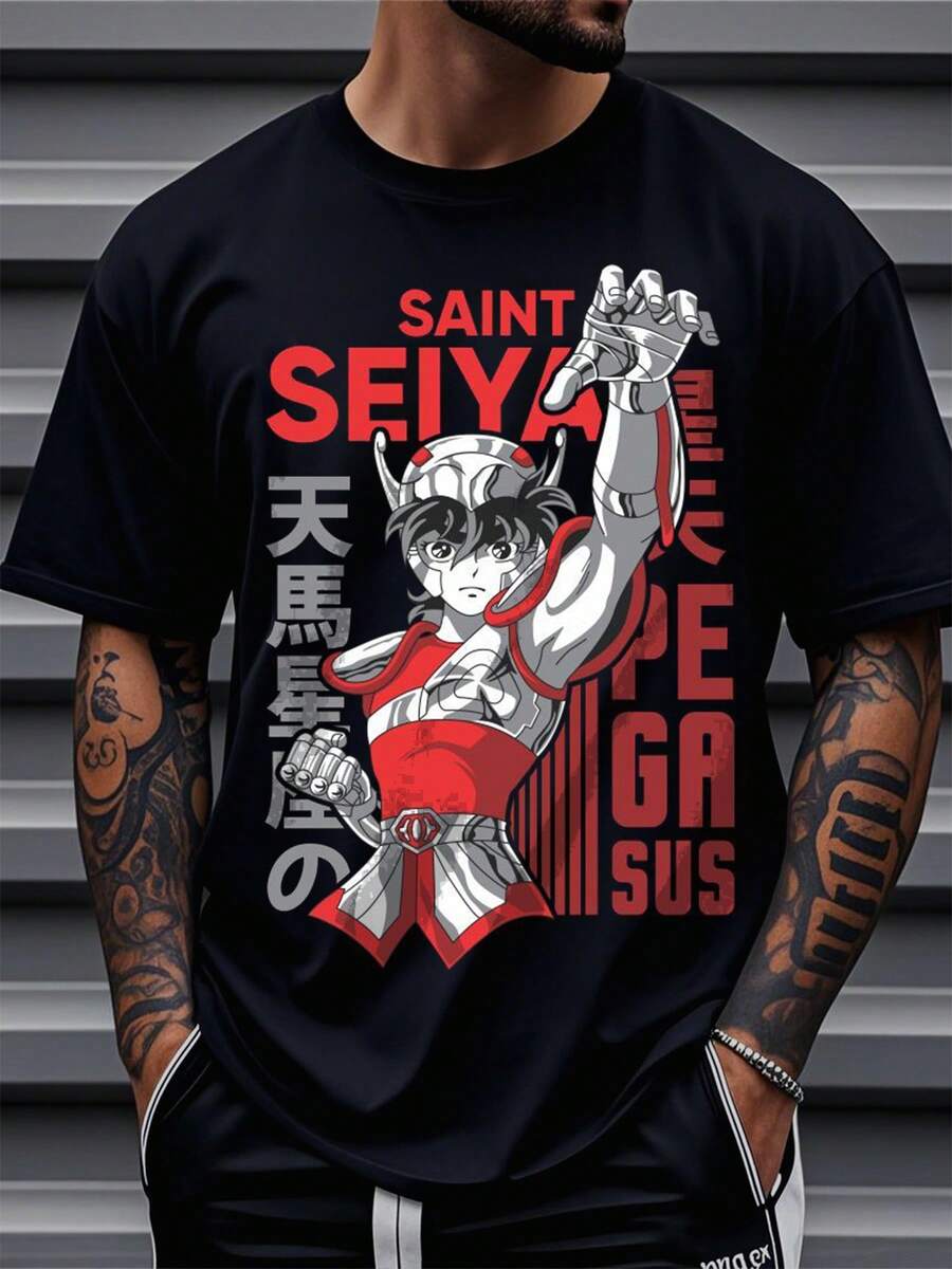 Unisex T-Shirt Made Of Pure Cotton, Anime/Manga T-Shirt | Unisex Tee, Trimmed Neck, Regular Fit, Light Stretch Fabric, Sporty Style, Perfect For Men And Women, Summer T-Shirt, Blouse, Basic Tops, Tops, Creative Design, Outdoor Play, Cool Style, Fun Design, Great For Outdoor Play - Black - View 1