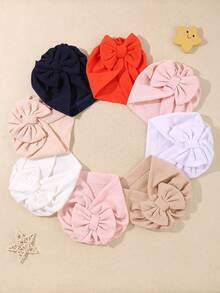 1/4pcs Random Color Cute Baby Knotted Bow Newborn Hat, Toddler Infant Newborn Hat, Baby Summer Beach Hat - Multicolor - View 2