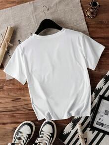 Camiseta de Verano con Estampado de Leopardo para Mujer, Cuello Redondo, Estilo Casual, Ropa de Verano para Mujer - Blanco - Ver 3