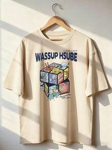 Camiseta de Manga Corta con Diseño de Cubo y Frase Juvenil,Camiseta de manga corta de moda para primavera y verano de 2026, hecha en México, 180 gramos. Estampado de dibujos animados, modelo de pareja, apta para uso interior o exterior. Cuello redondo, unisex, ideal para oficina y ocio. Paquete de una pieza. - APR-P631577SLNDXZGY394 - Ver 2