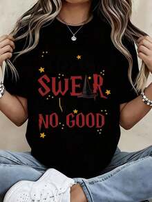 Warner Bros. Solemnezmente prometo que no estoy haciendo nada malo. Camiseta inspirada en  para mujeres, hombres, unisex, con temática de mago mágico, estilo casual. - Negro - Ver 7