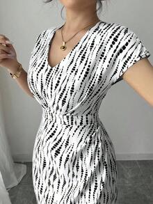 Vestido vintage con estampado floral elegante para ir al trabajo y de vacaciones - Blanco - Ver 3