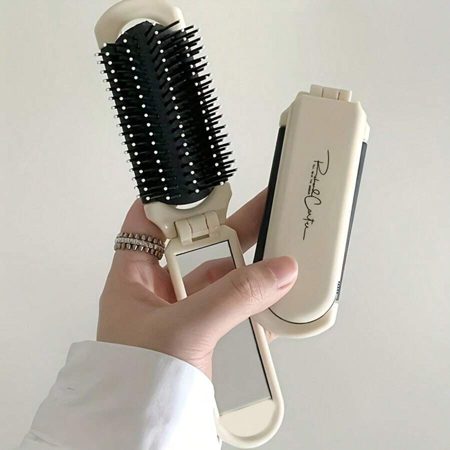 1pc/2pcs Portable Folding Mini Air Cushion Comb With Mirror, Plastic Bristle, ABS Handle, Suitable For Normal Hair Type - View 1