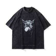 Camiseta de manga corta de algodón puro con estampado de estrellas para mujer, estilo Harajuku japonés, corte holgado, lavada y desgastada, adecuada para parejas. - Blanco - Ver 2