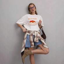 Camiseta de algodón 100% de estilo lindo, estilo BF, retro americano, casual, moderna, cómoda, holgada y versátil para el verano. - Blanco - Ver 4